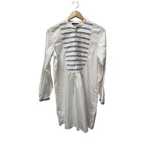 Polo Ralph Lauren White Blue Tuxedo Shirt Dress Long Sleeves Sz 8 Cotton Preppy